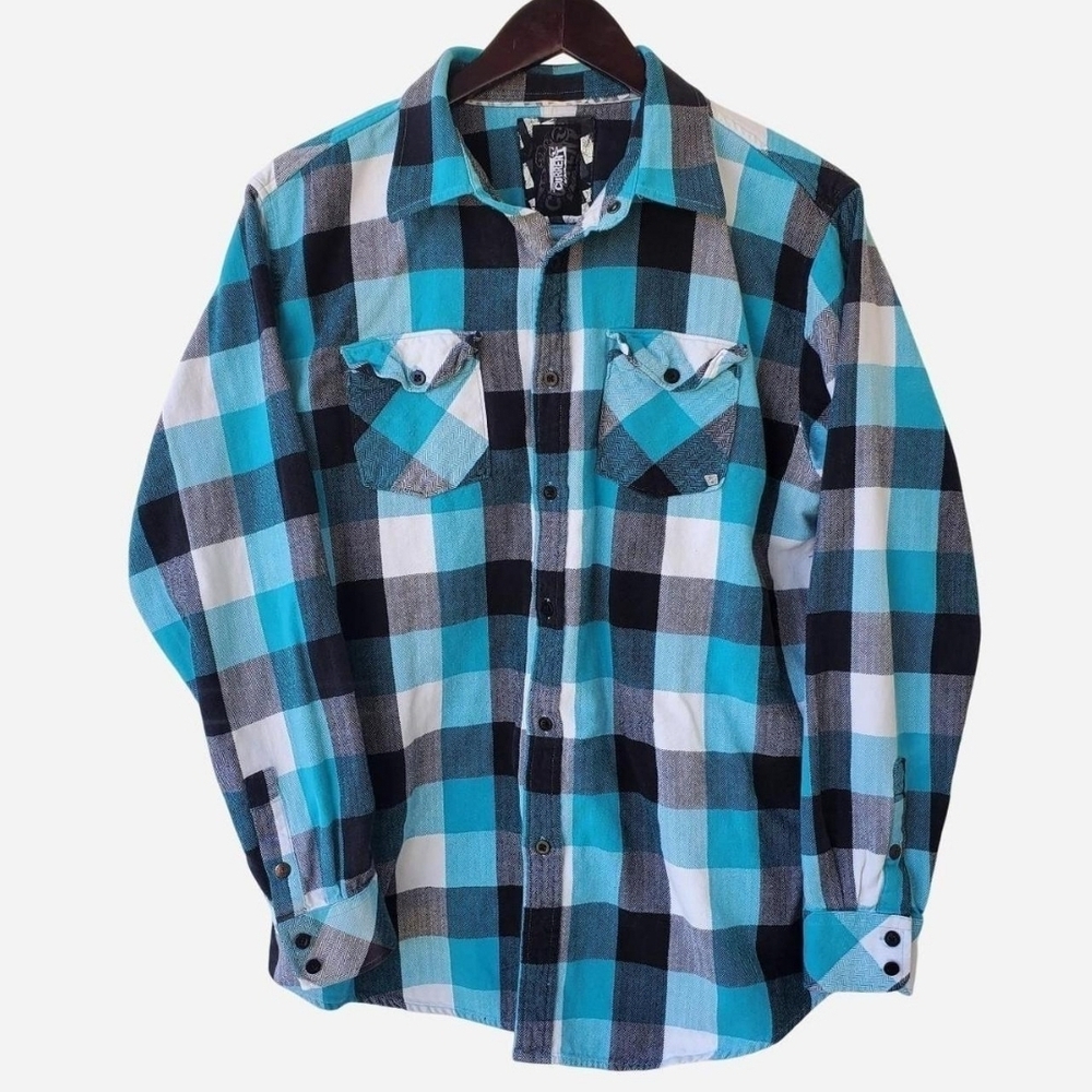 Ocean Current Turquoise and Black Plaid Shirt